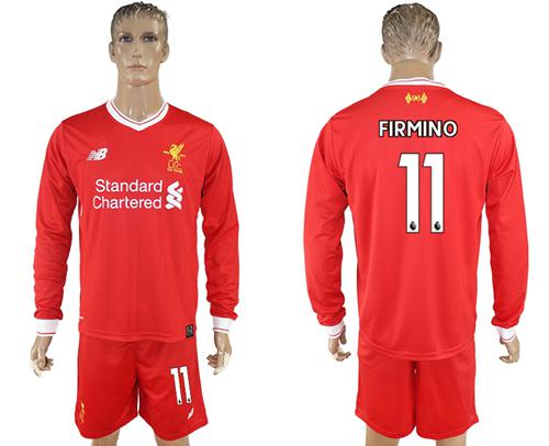 Liverpool #11 Firmino Home Long Sleeves Soccer Club Jersey